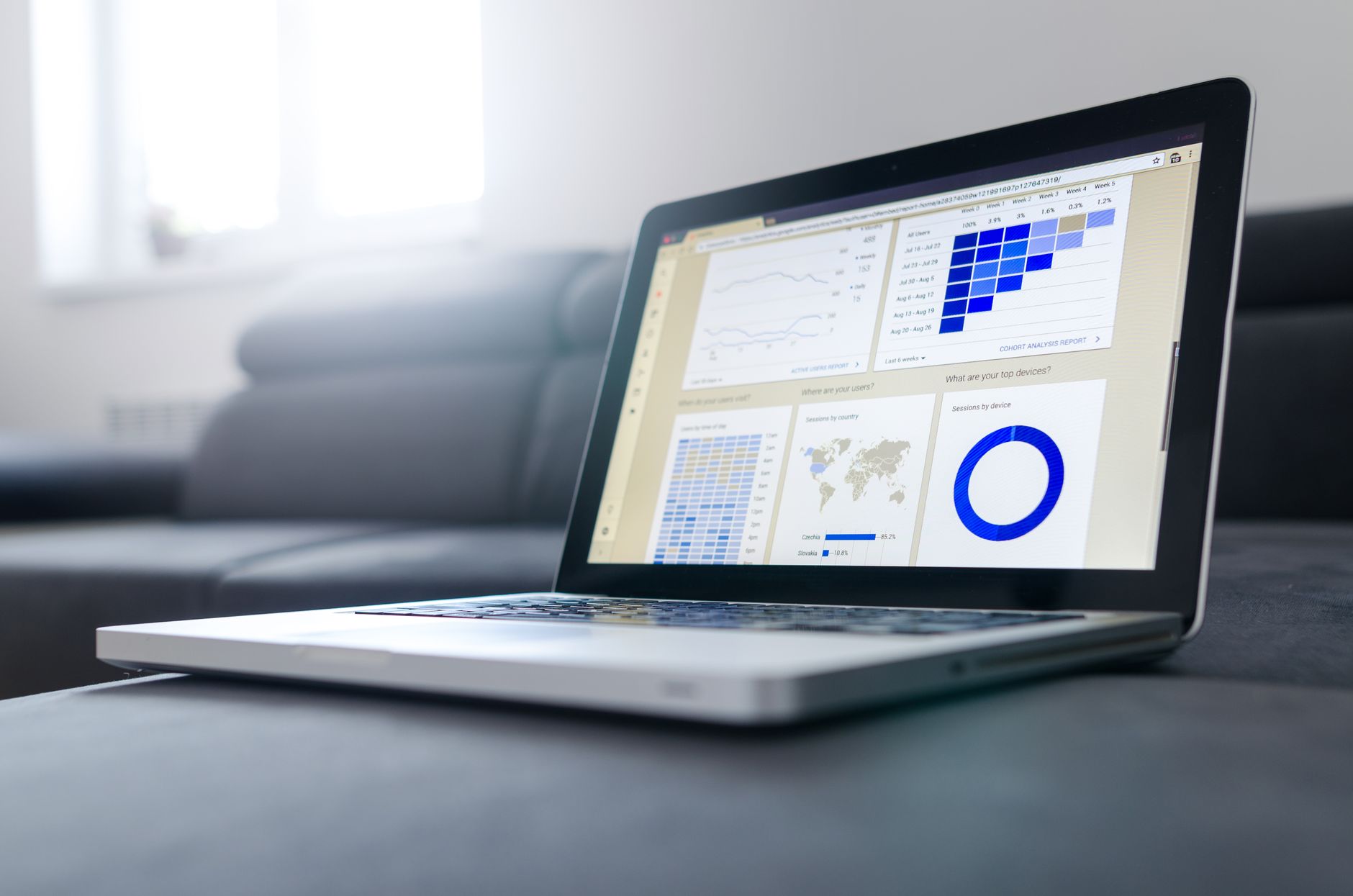 Analytical dashboard with charts and organized information